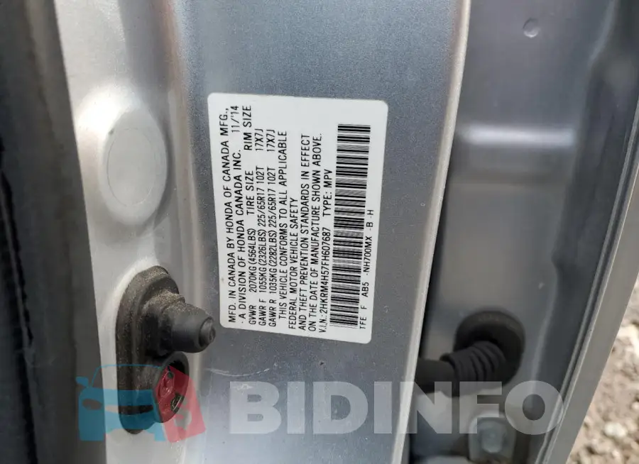 2HKRM4H57FH607687 Photo# 13