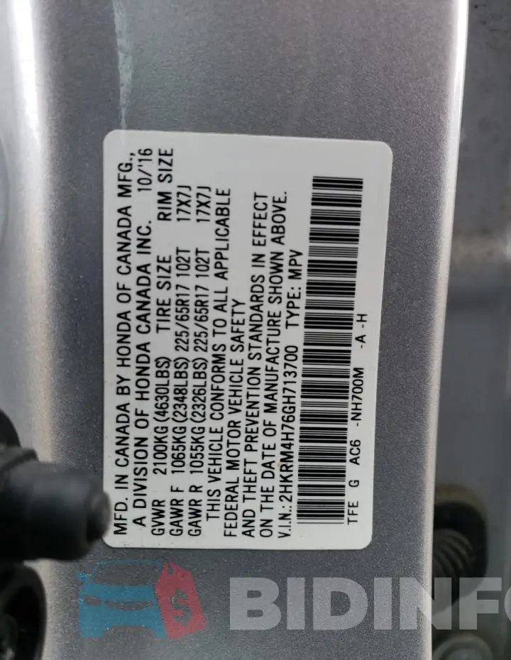 2HKRM4H76GH713700 Photo# 13