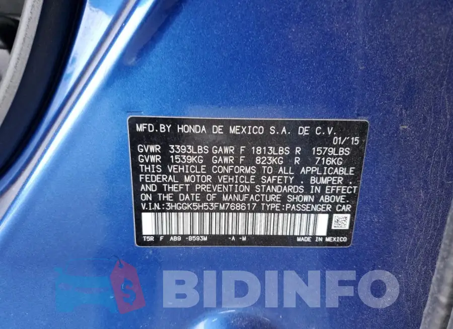 3HGGK5H53FM768617 Photo# 12