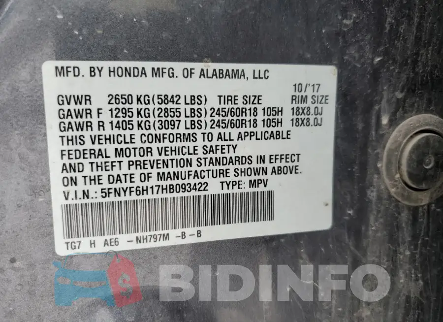 5FNYF6H17HB093422 Photo# 14