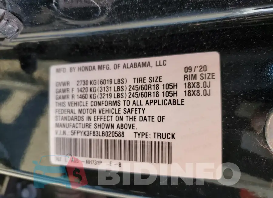 5FPYK3F83LB020588 Photo# 12