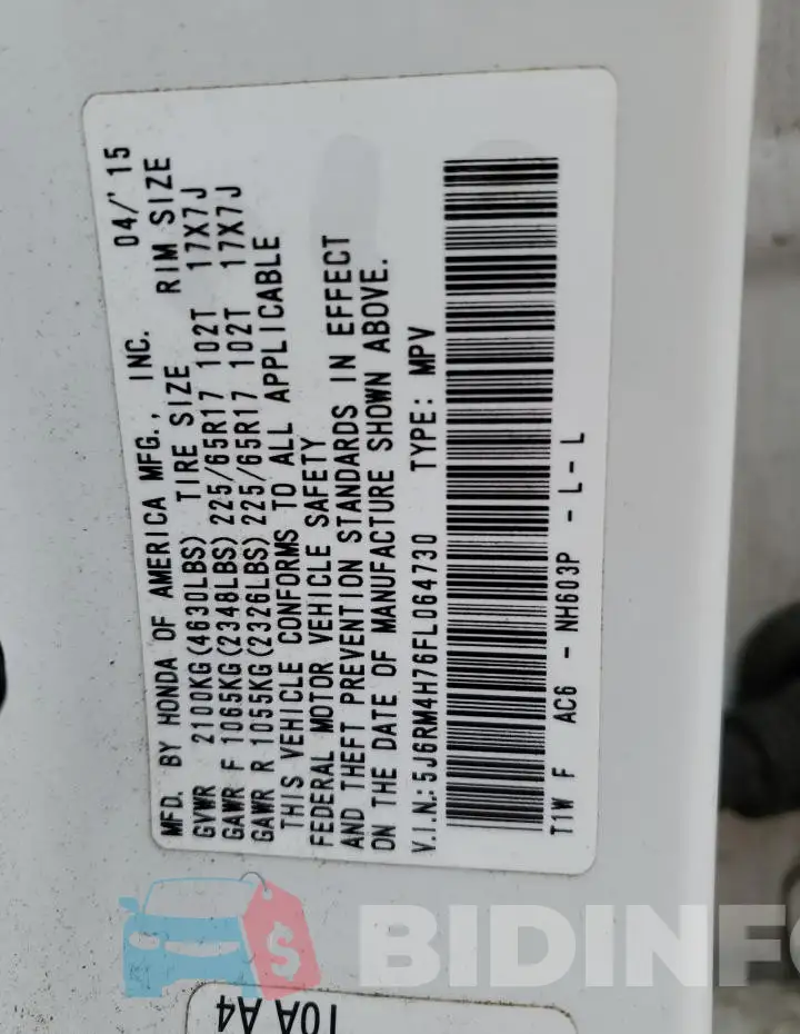 5J6RM4H76FL064730 Photo# 12