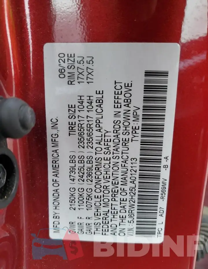 5J6RW2H25LA012113 Photo# 12