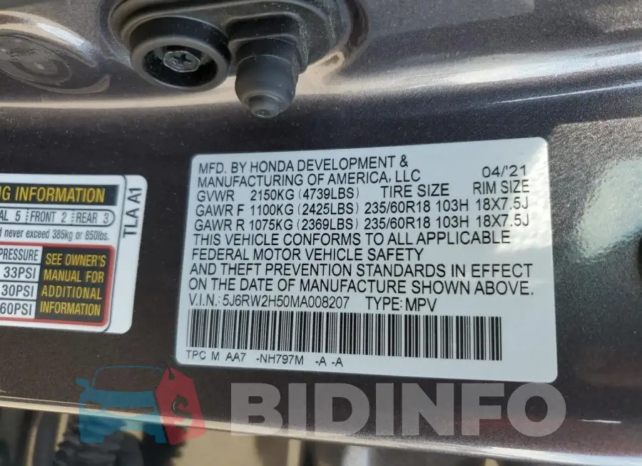 5J6RW2H50MA008207 Photo# 13