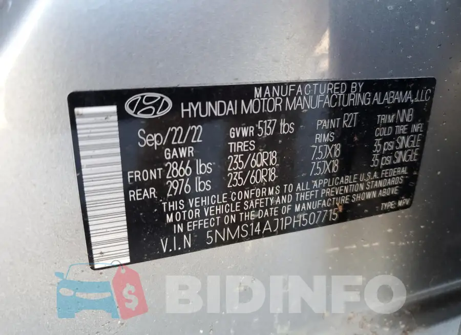 5NMS14AJ1PH507715 Photo# 13
