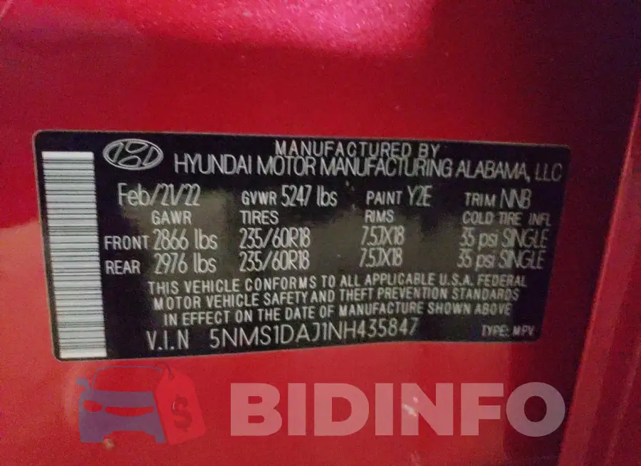 5NMS1DAJ1NH435847 Photo# 13
