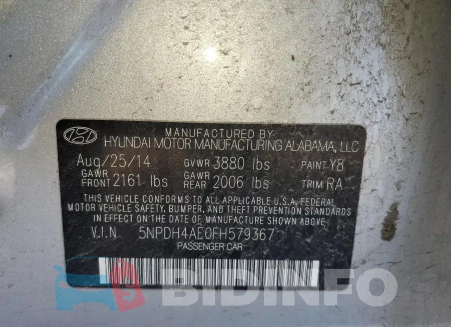 5NPDH4AE0FH579367 Photo# 12