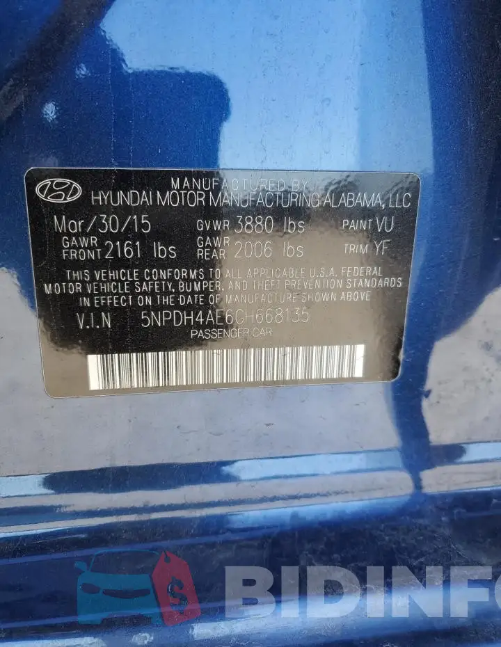 5NPDH4AE6GH668135 Photo# 12