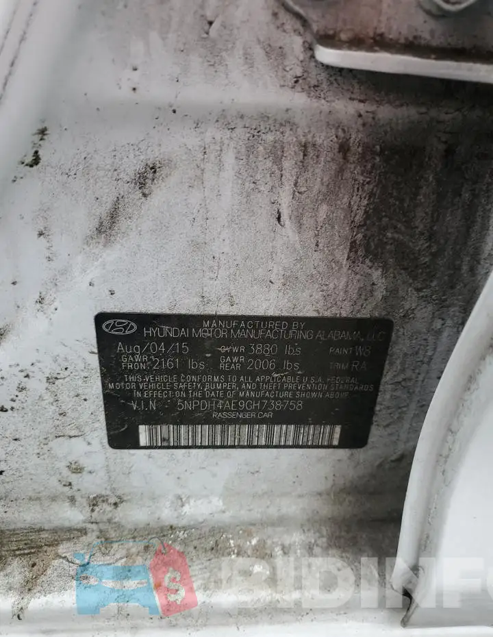 5NPDH4AE9GH738758 Photo# 12
