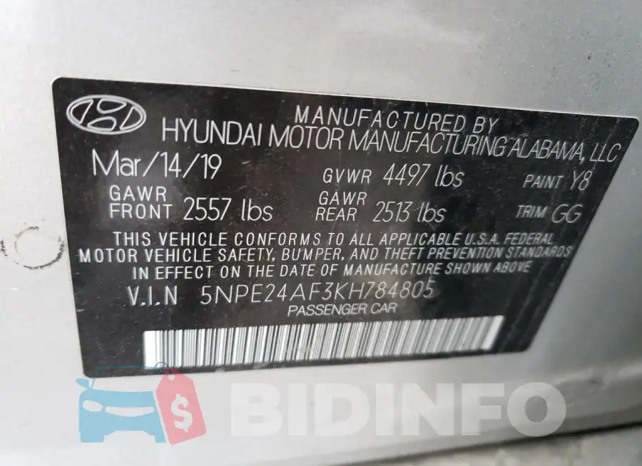 5NPE24AF3KH784805 Photo# 12