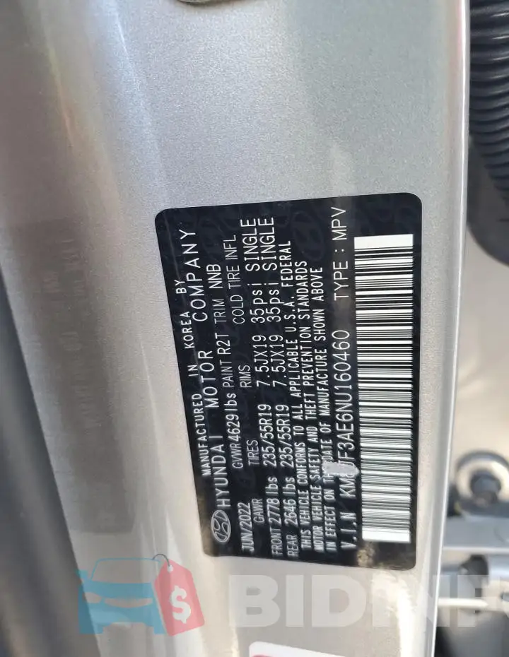 KM8JF3AE6NU160460 Photo# 12