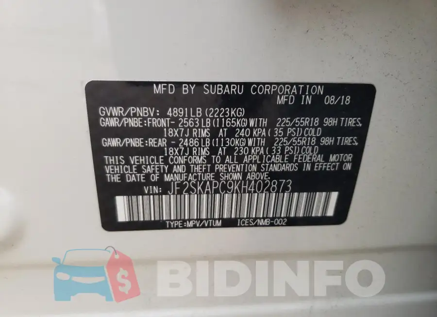 JF2SKAPC9KH402873 Photo# 14