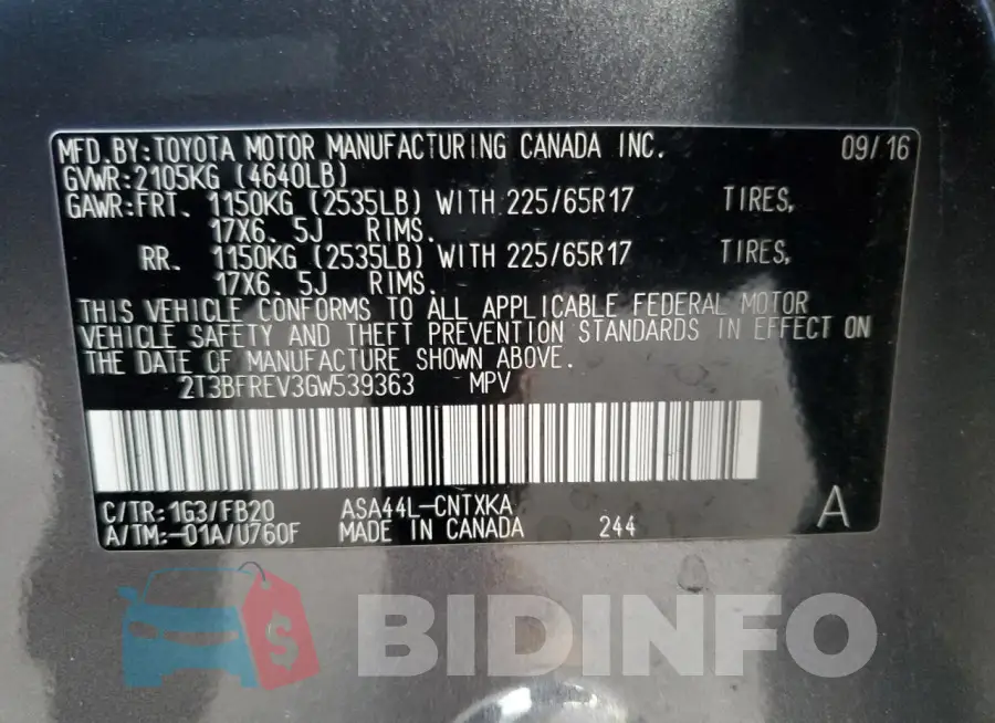 2T3BFREV3GW539363 Photo# 13
