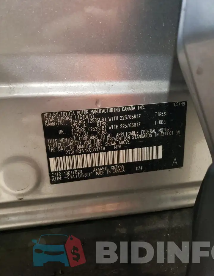 2T3F1RFV1KC011748 Photo# 13