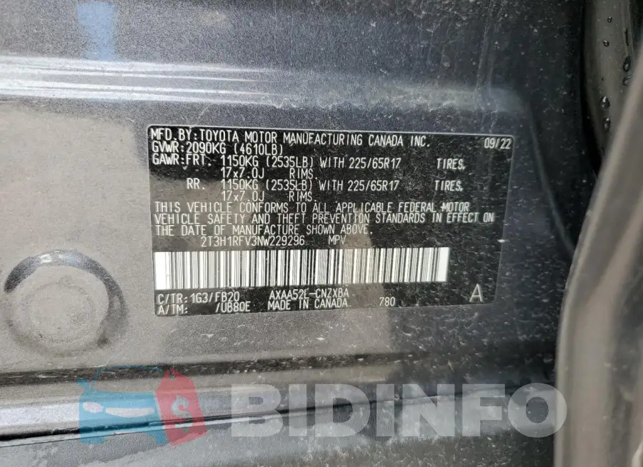 2T3H1RFV3NW229296 Photo# 12