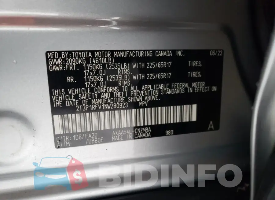2T3P1RFV1NW280923 Photo# 12
