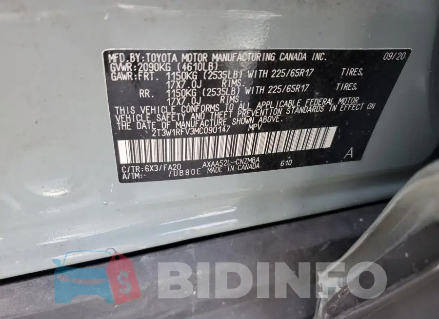 2T3W1RFV3MC090147 Photo# 12