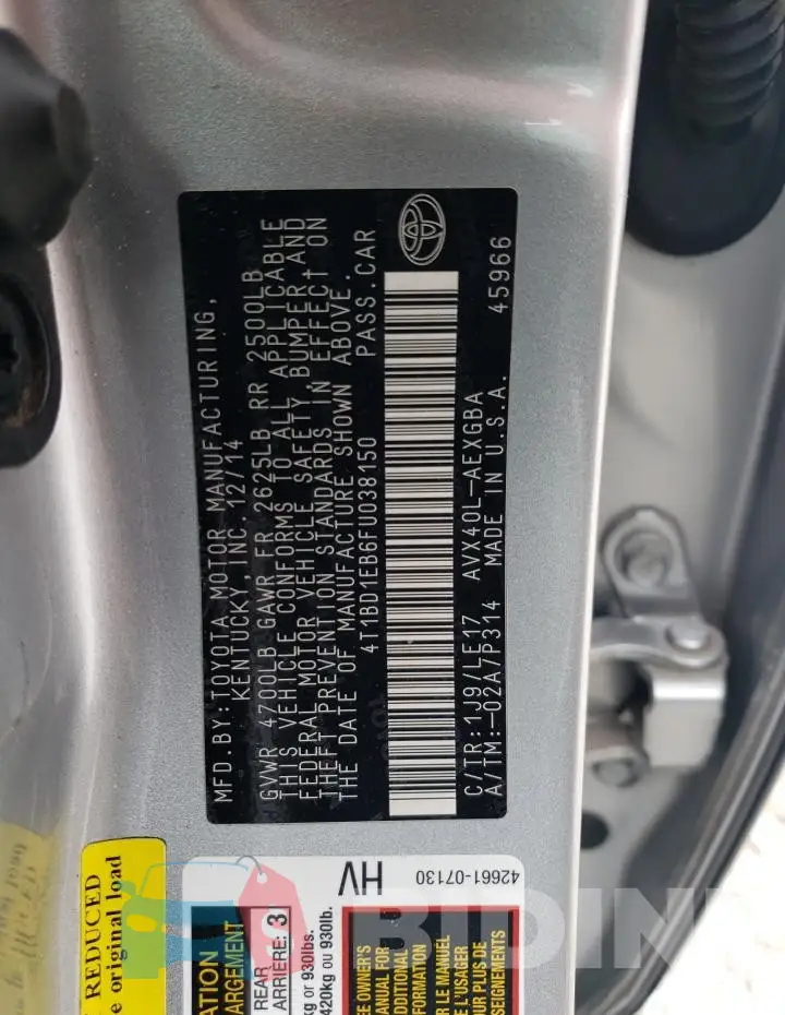 4T1BD1EB6FU038150 Photo# 12