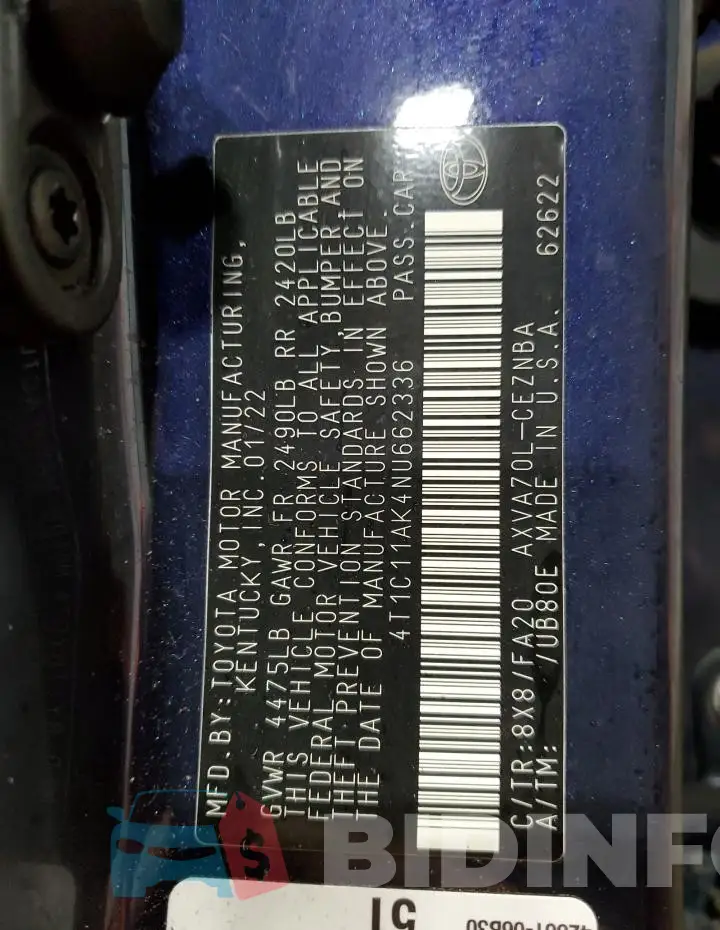 4T1C11AK4NU662336 Photo# 12