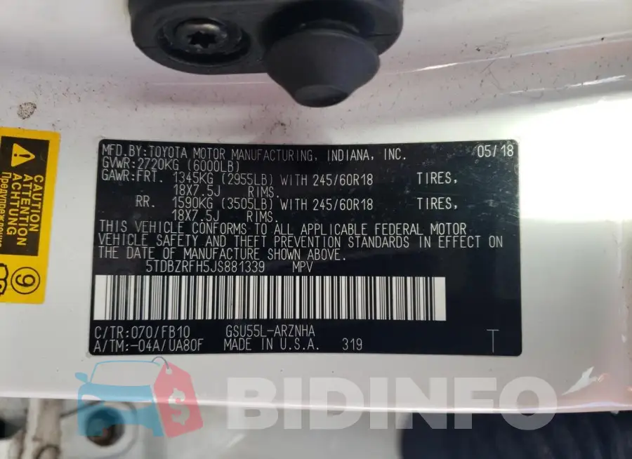 5TDBZRFH5JS881339 Photo# 12