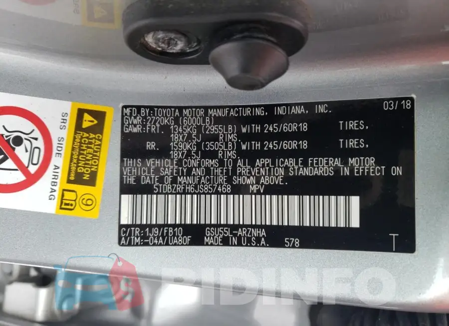 5TDBZRFH6JS857468 Photo# 12