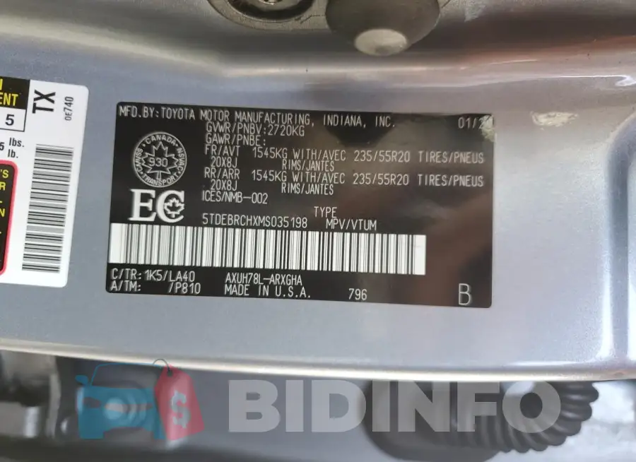 5TDEBRCHXMS035198 Photo# 13
