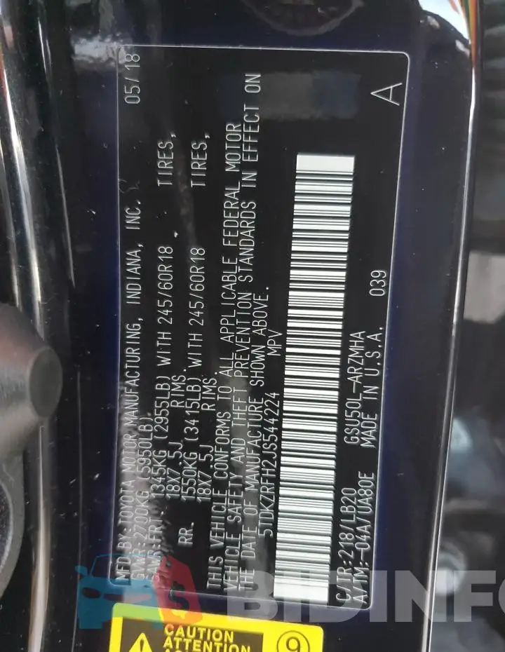 5TDKZRFH2JS544224 Photo# 14