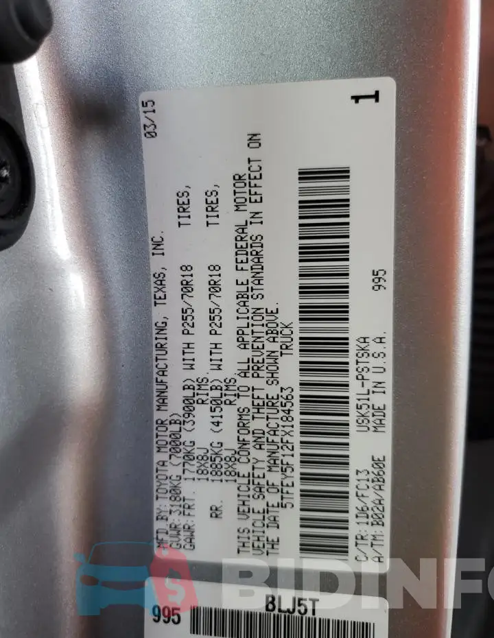 5TFEY5F12FX184563 Photo# 12