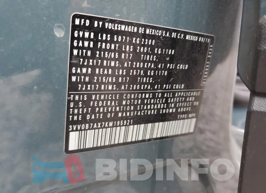 3VV0B7AX7KM195921 Photo# 13