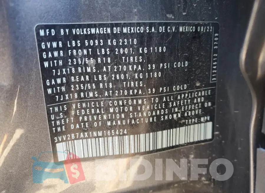 3VV2B7AX1NM165424 Photo# 13