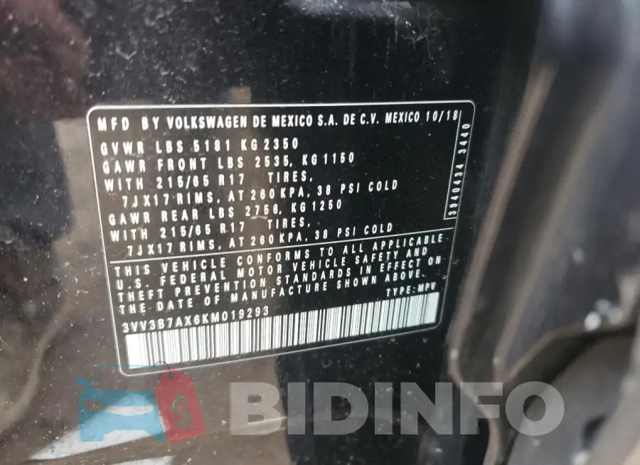 3VV3B7AX6KM019293 Photo# 13