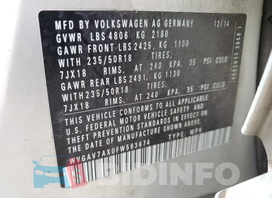 WVGAV7AX0FW563674 Photo# 12