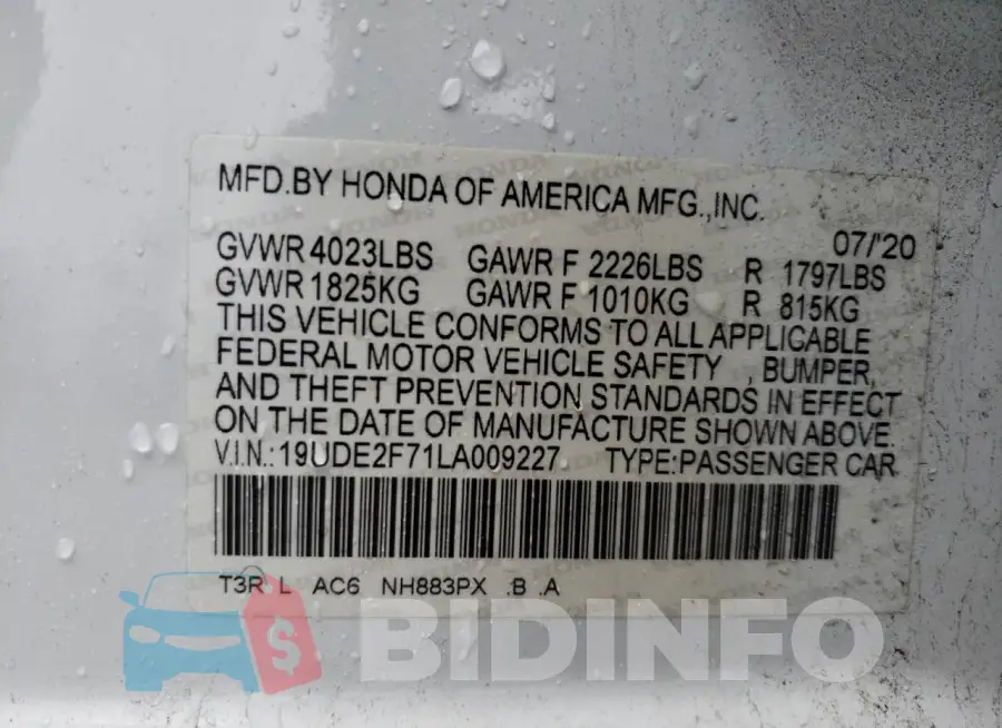 19UDE2F71LA009227 Photo# 12