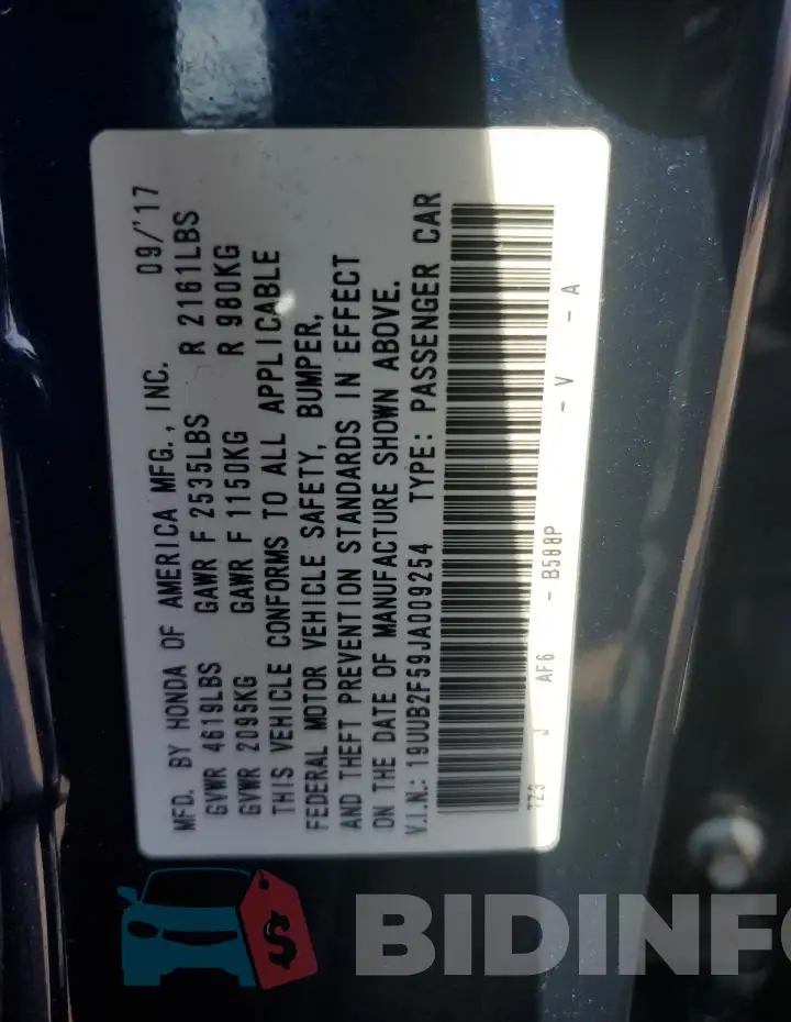 19UUB2F59JA009254 Photo# 12