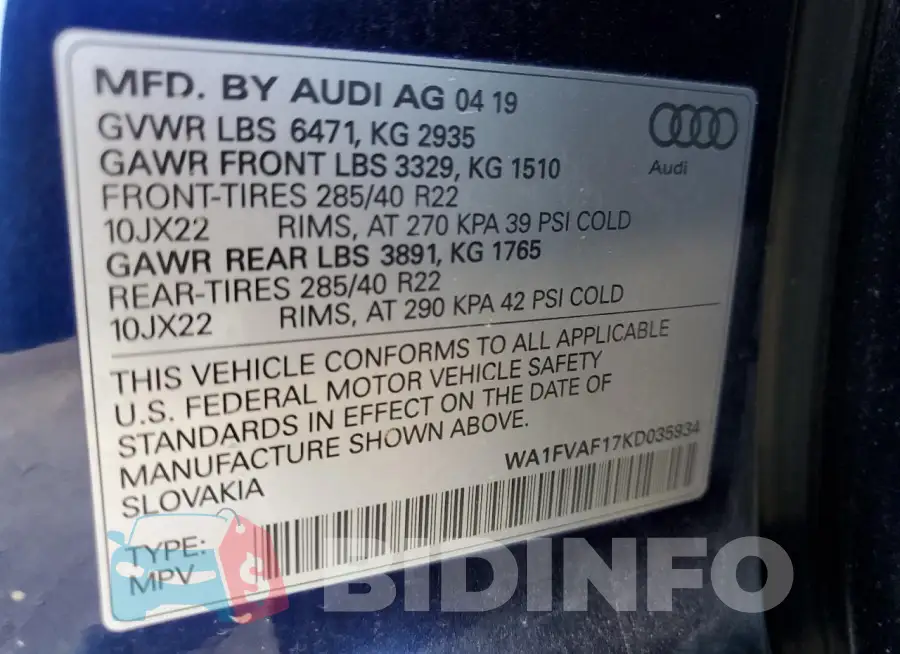 WA1FVAF17KD035934 Photo# 13