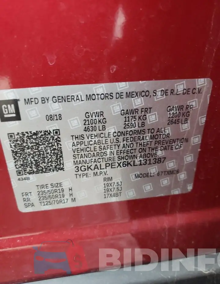 3GKALPEX6KL131387 Photo# 13