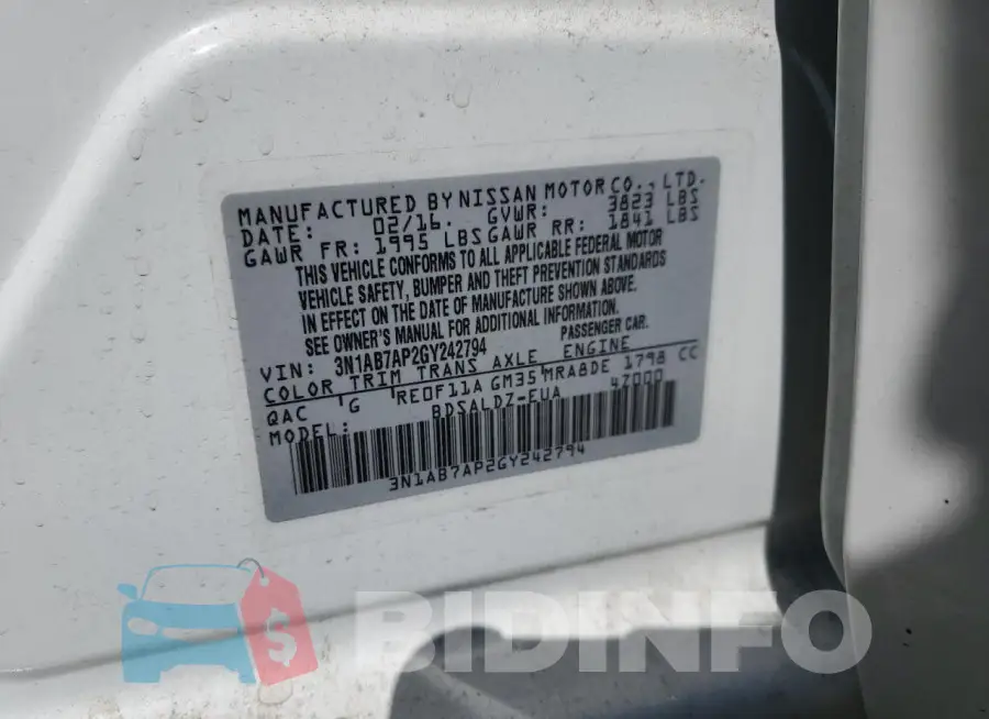 3N1AB7AP2GY242794 Photo# 12