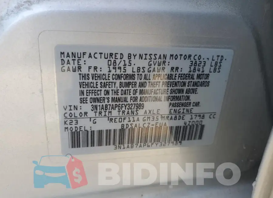 3N1AB7AP6FY327989 Photo# 12