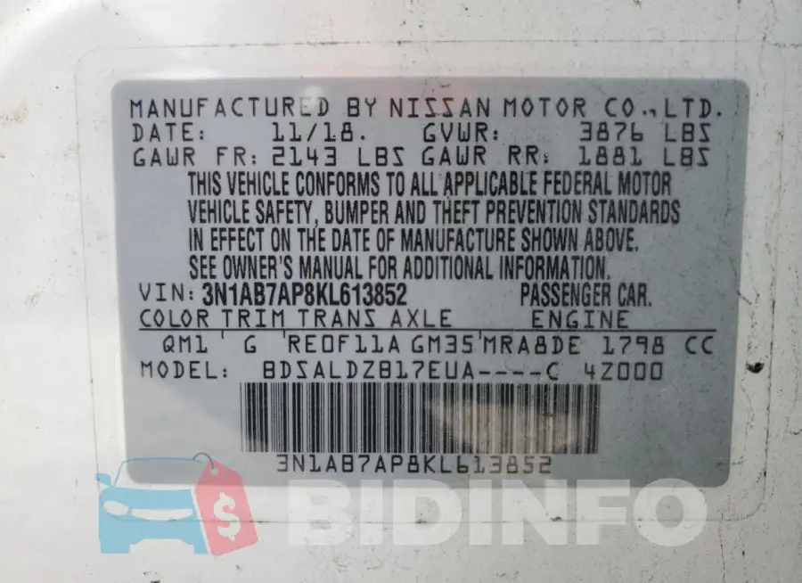 3N1AB7AP8KL613852 Photo# 12
