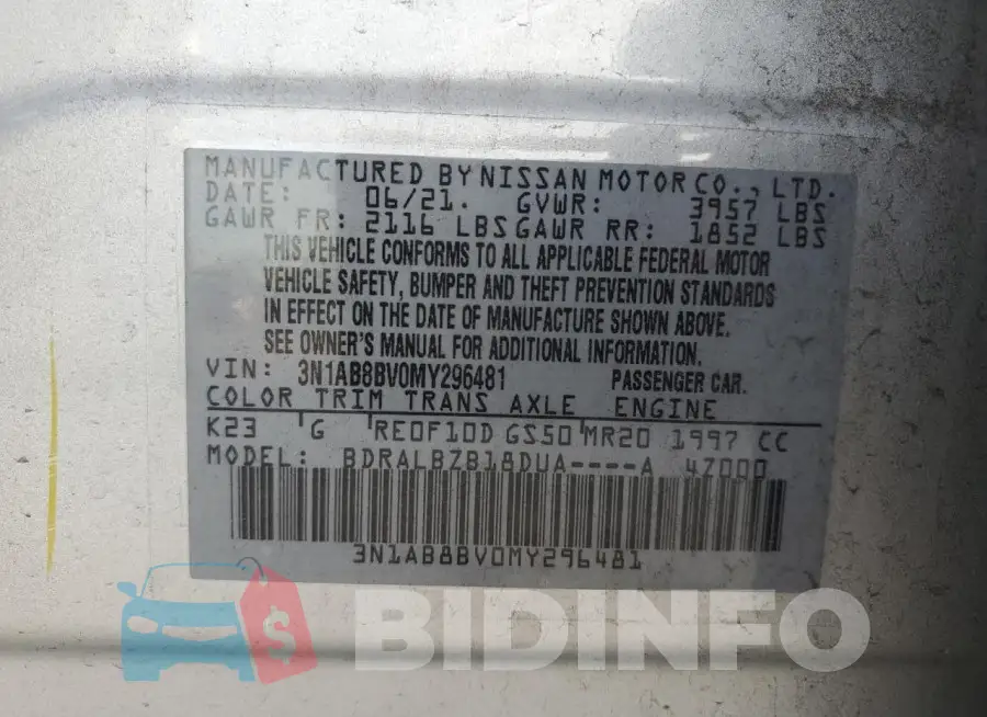 3N1AB8BV0MY296481 Photo# 13