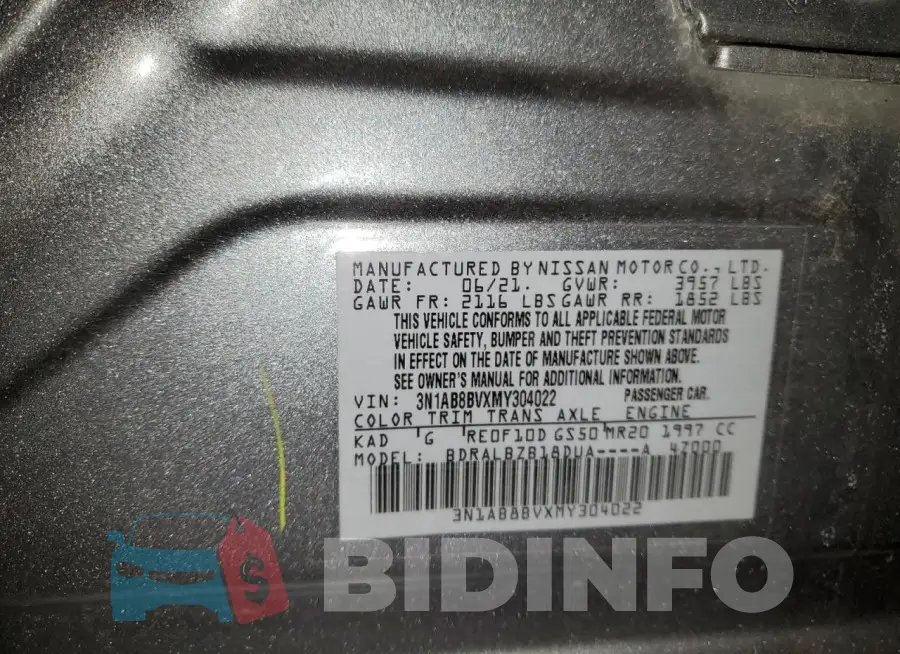 3N1AB8BVXMY304022 Photo# 13