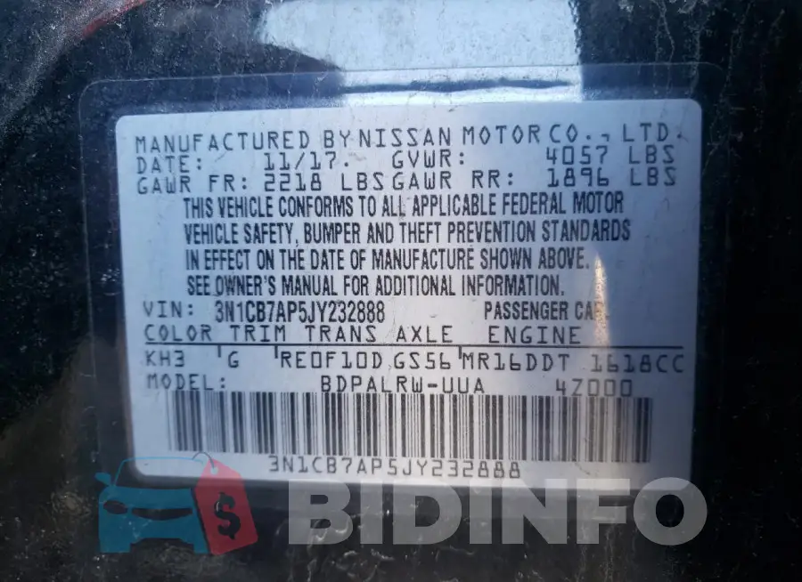 3N1CB7AP5JY232888 Photo# 12