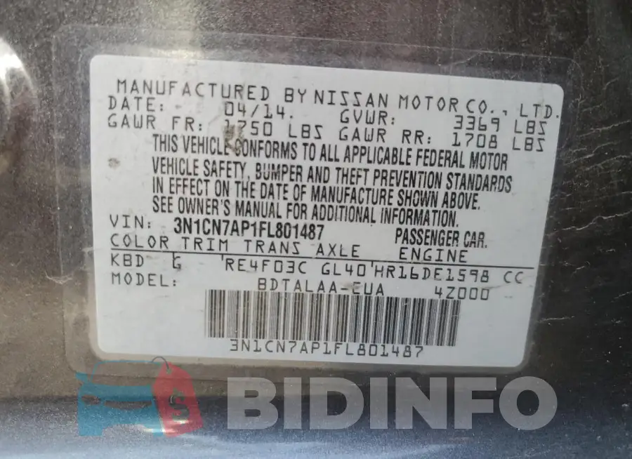 3N1CN7AP1FL801487 Photo# 12