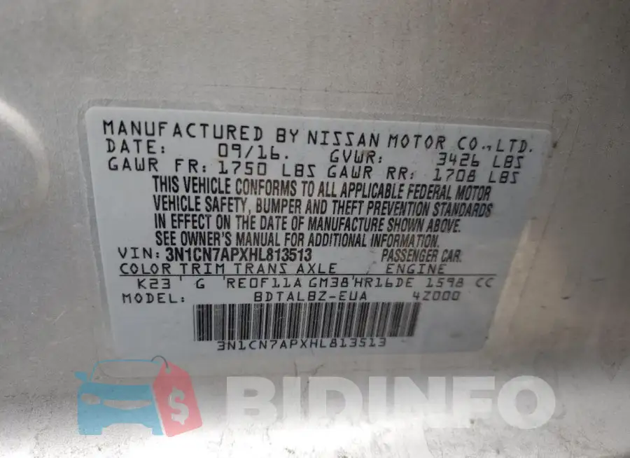 3N1CN7APXHL813513 Photo# 13