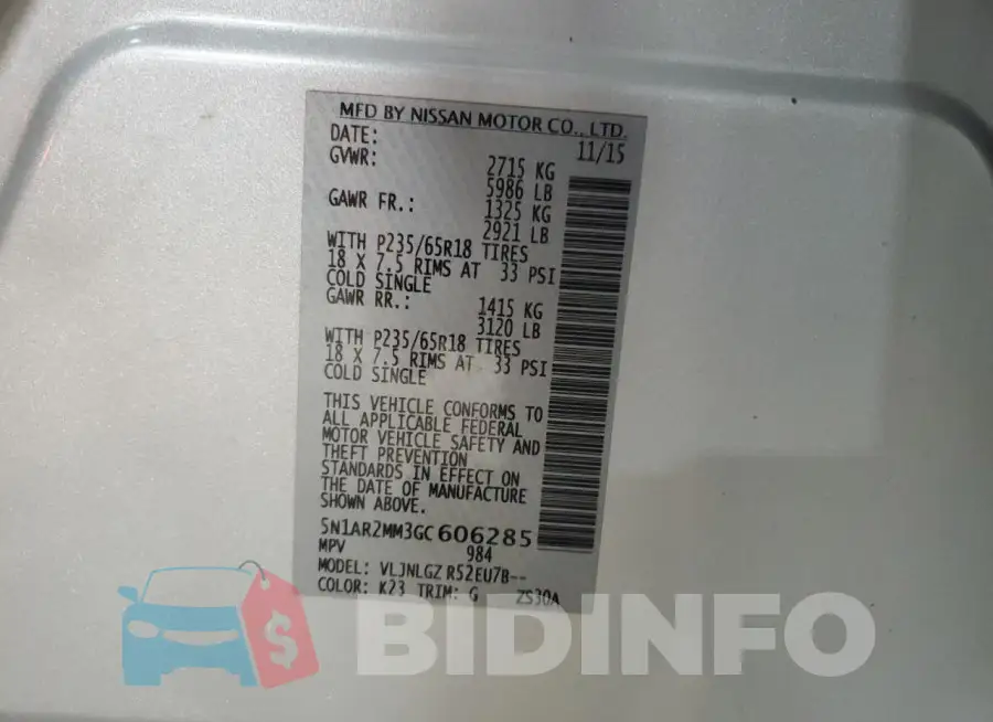 5N1AR2MM3GC606285 Photo# 14