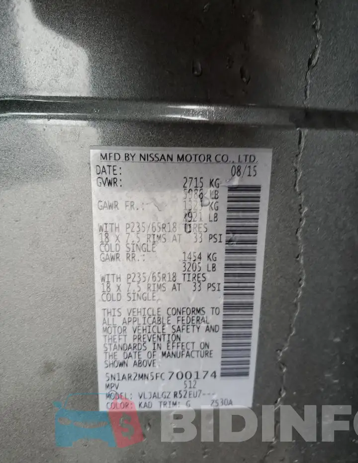 5N1AR2MN5FC700174 Photo# 14