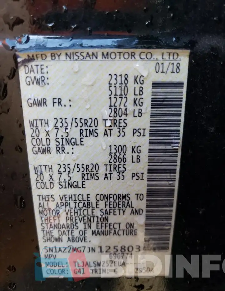 5N1AZ2MG7JN125803 Photo# 13