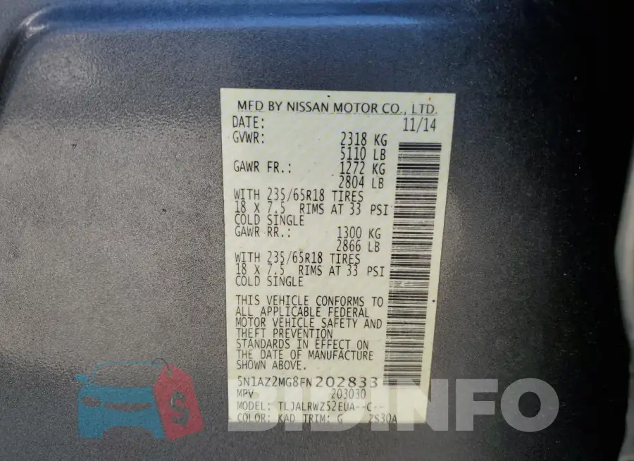 5N1AZ2MG8FN202833 Photo# 13