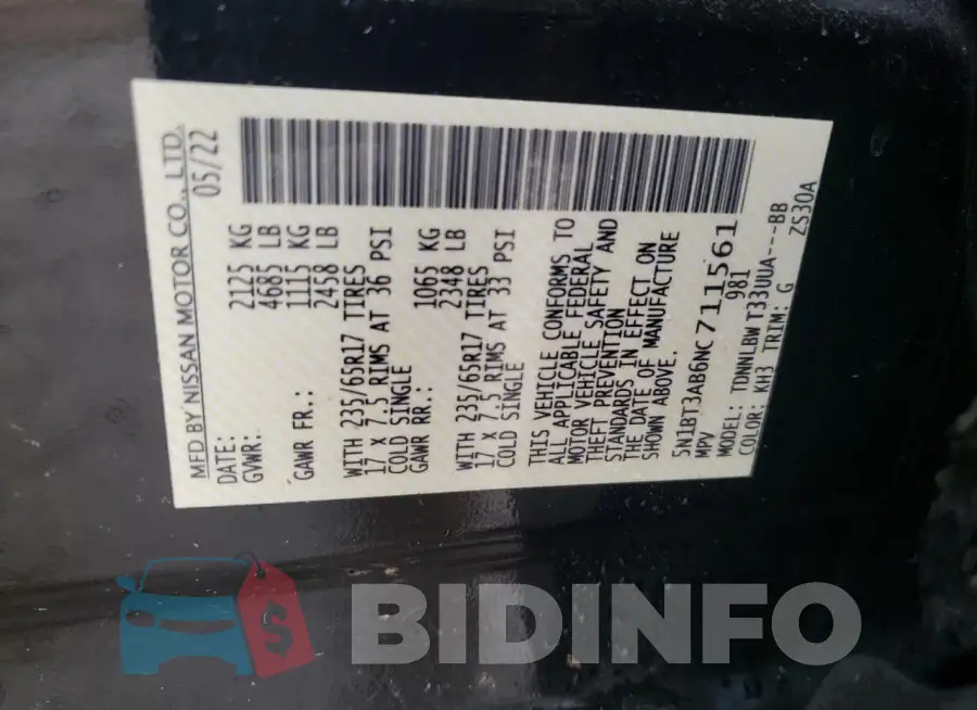 5N1BT3AB6NC711561 Photo# 13