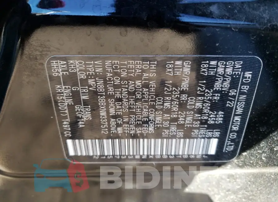 JN8BT3BBXNW337512 Photo# 12